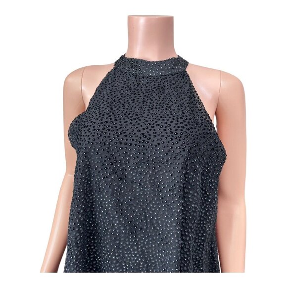 Zara Trafaluc Women's Large Black Sleeveless Halter Mini Dress Shimmering Gold - Picture 3 of 11